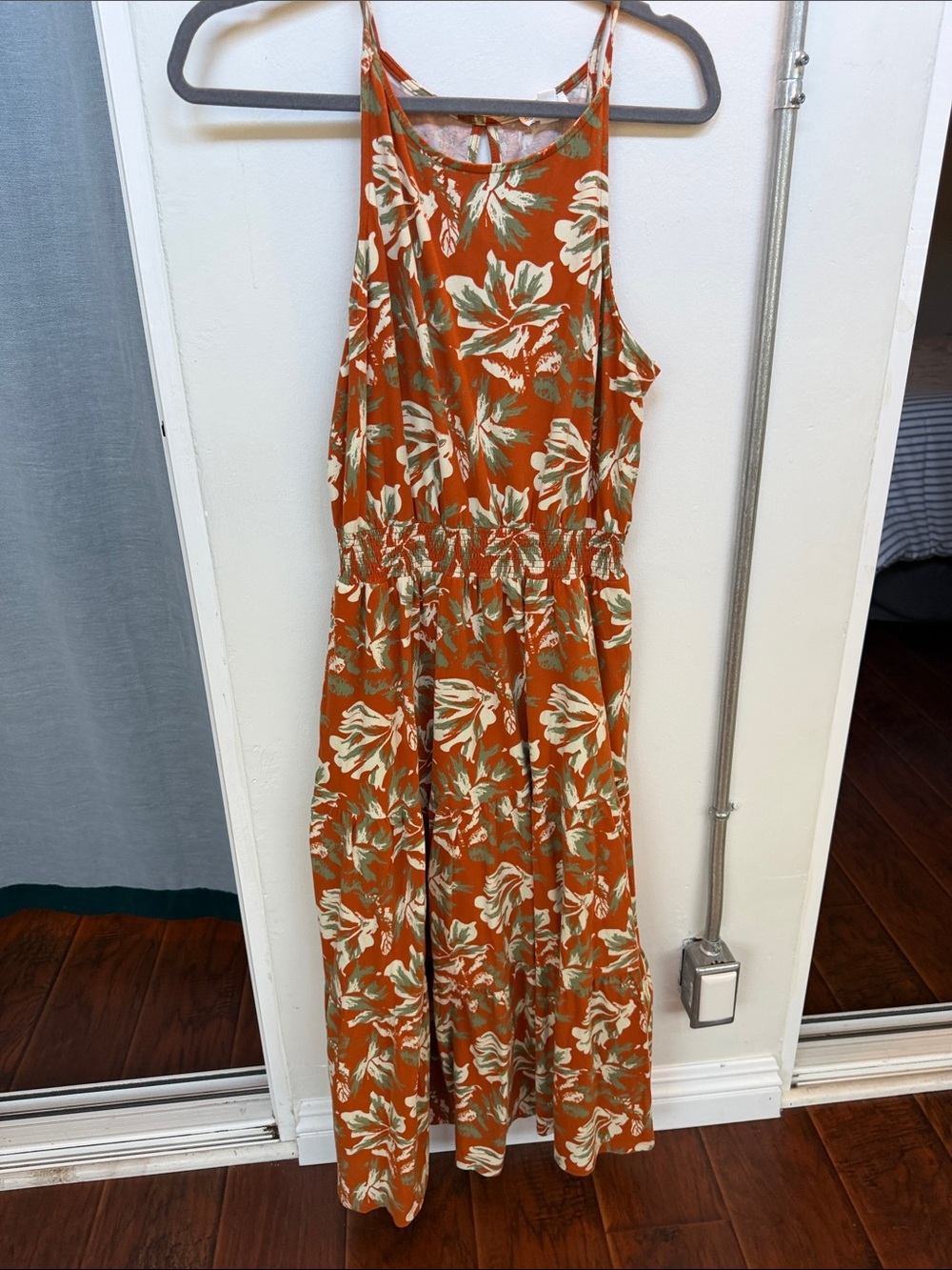 Market & Spruce Orange Floral Dress with Cream and Sage Accents